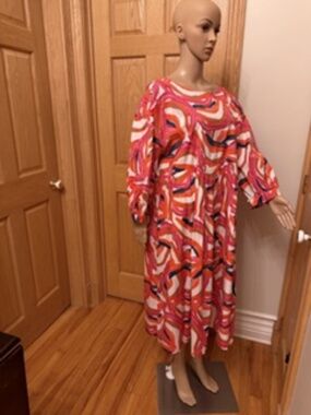 NORDSTROM by CHRISTINA MARTINEZ XL 100% Cotton pink/red/white/black midi dress